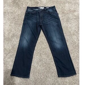 BKE Tyler Straight Leg Jeans Mens 36x30 Dark Wash Whiskered Denim Blue